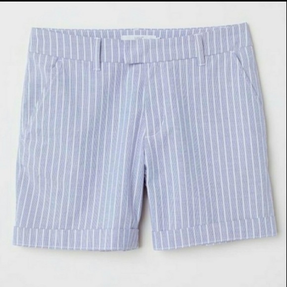 H&M Pants - H&M LOGG Blue and White Pinstripe Shorts Cuffed Leg Cotton Size 8